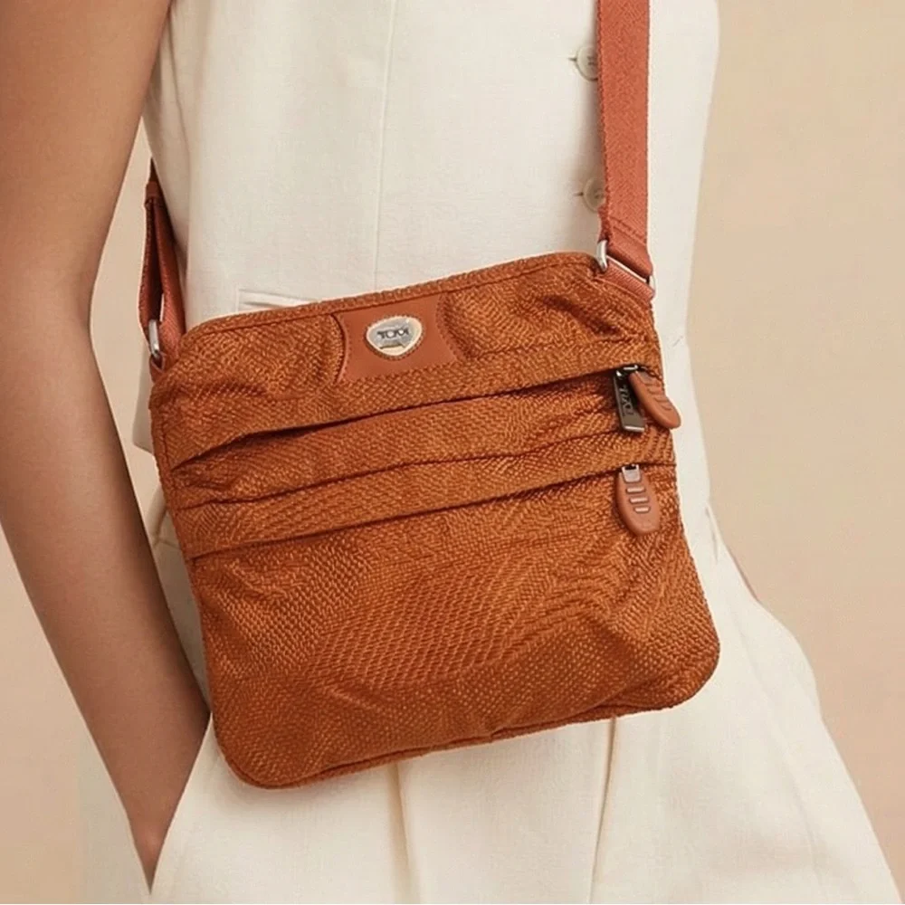 Tumi orange multiple zipper crossbody bag - Picture 2 of 10